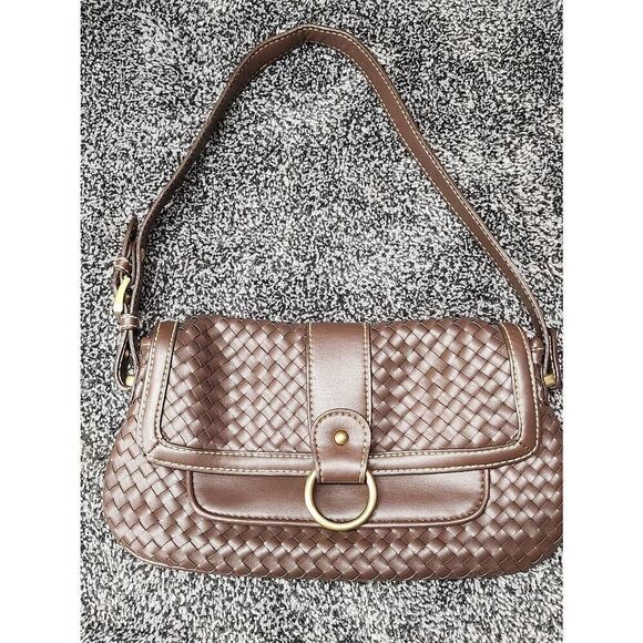 Ann Taylor Loft Basket weave brown handbag/Shoulderbag #A85 - Picture 2 of 11